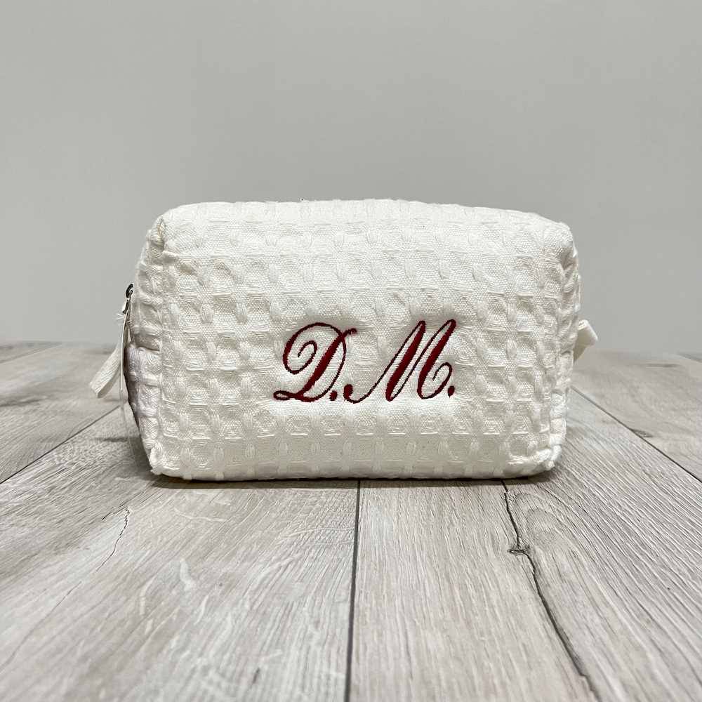 Pochette - beauty nido d' ape panna con zip personalizzata