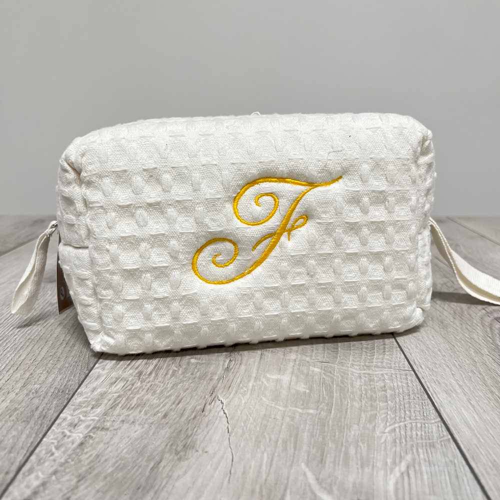 Pochette - beauty nido d' ape panna con zip personalizzata
