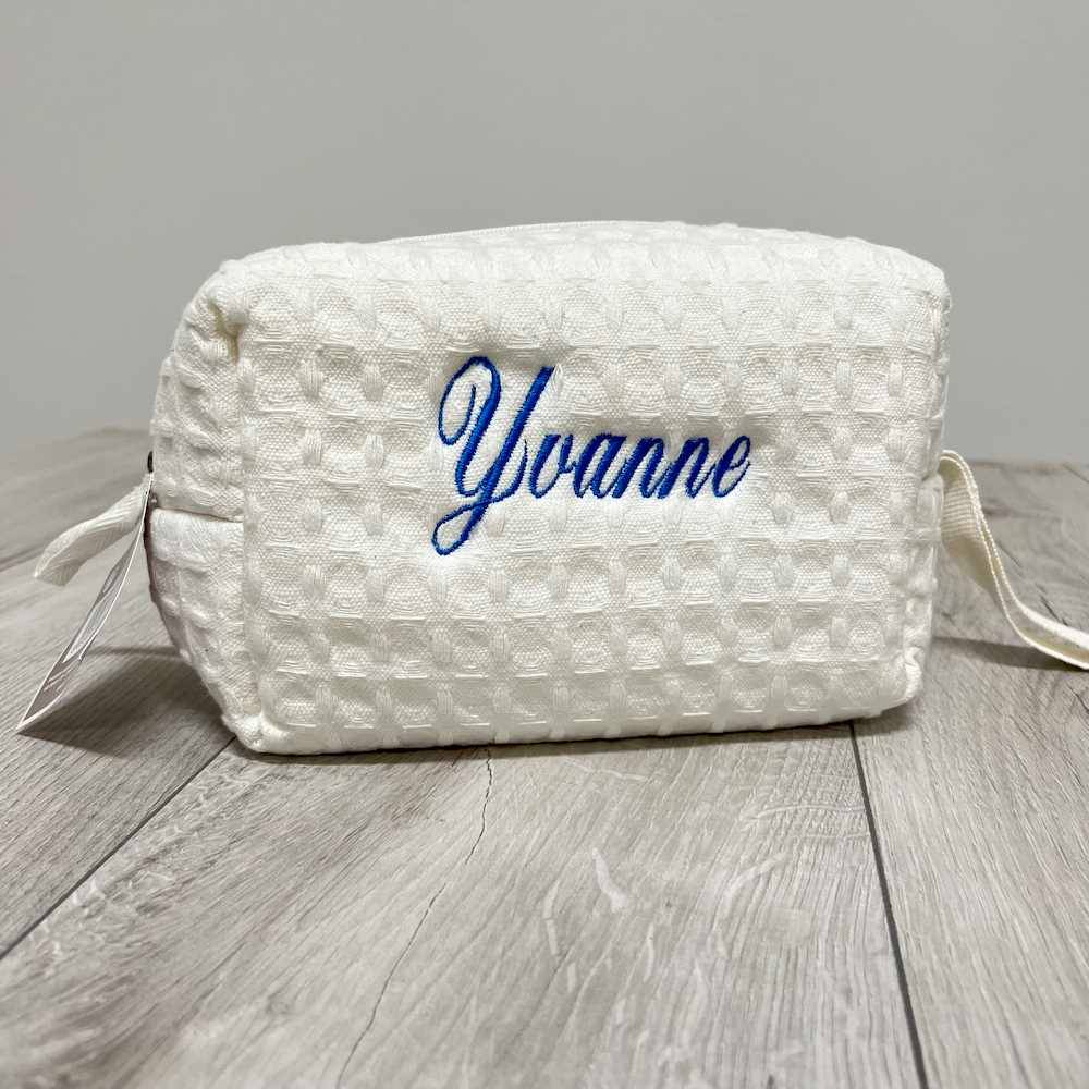 Pochette - beauty nido d' ape panna con zip personalizzata