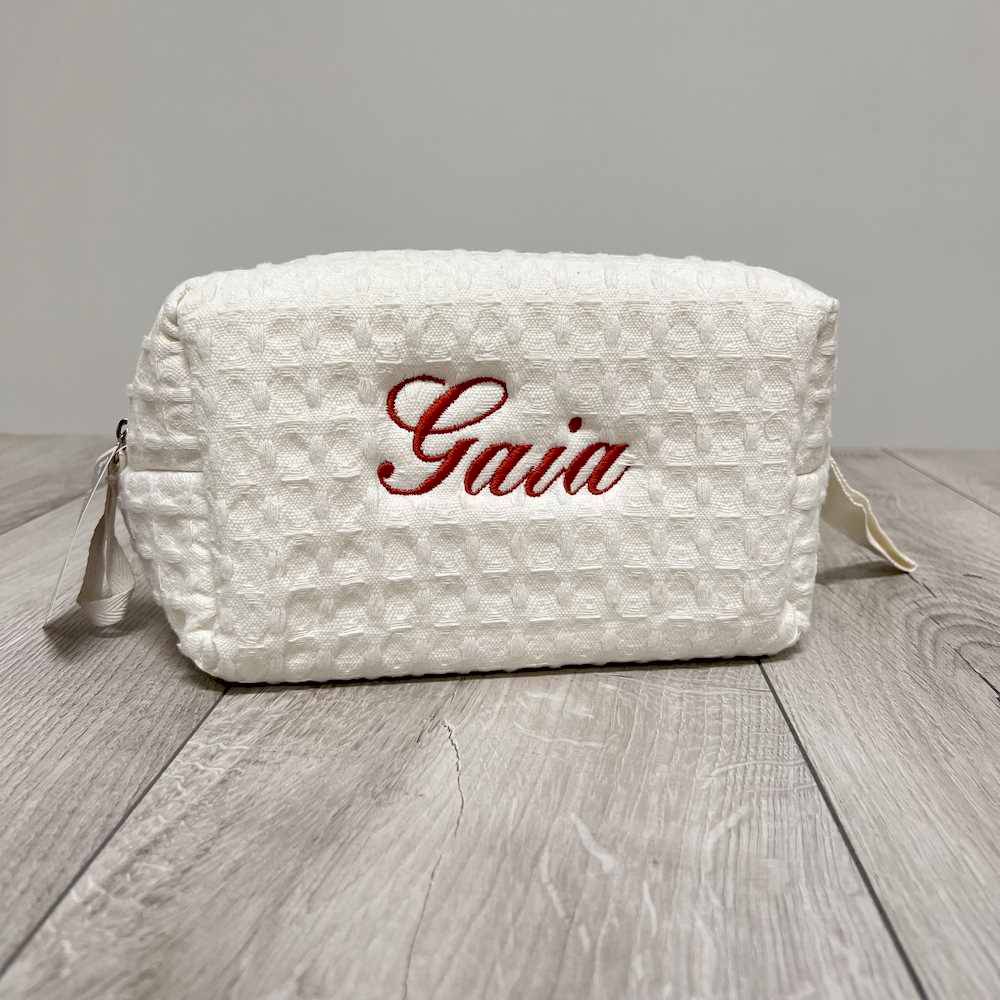 Pochette - beauty nido d' ape panna con zip personalizzata