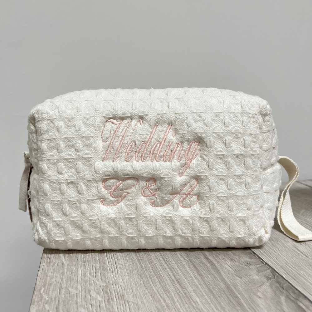 Pochette - beauty nido d' ape panna con zip personalizzata