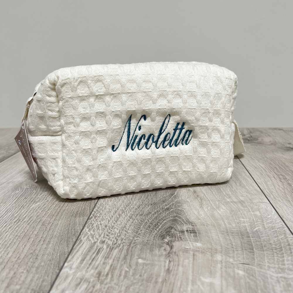 Pochette - beauty nido d' ape panna con zip personalizzata