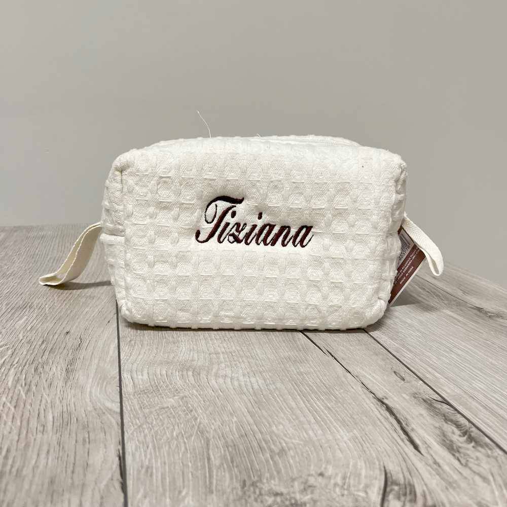 Pochette - beauty nido d' ape panna con zip personalizzata