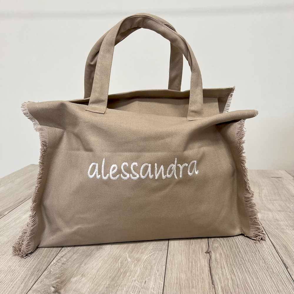 Borsa frange tortora personalizzata