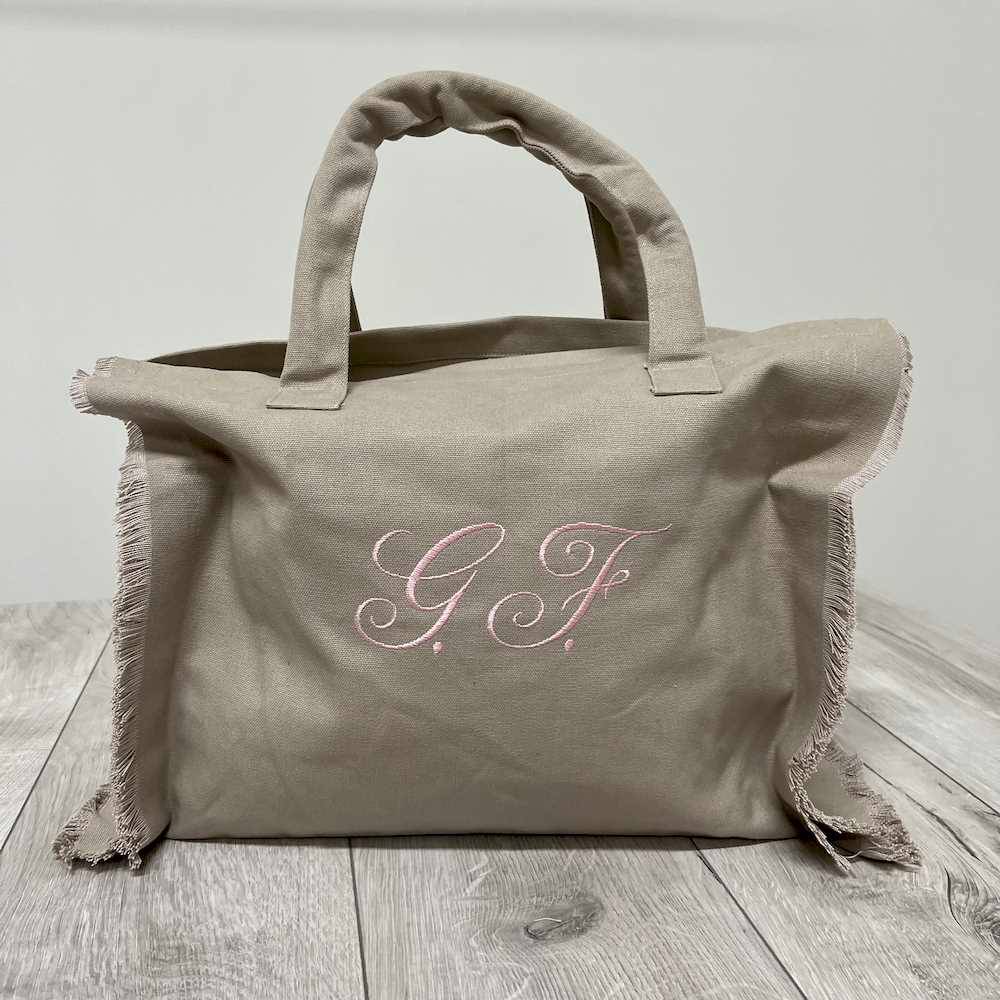 Borsa frange tortora personalizzata