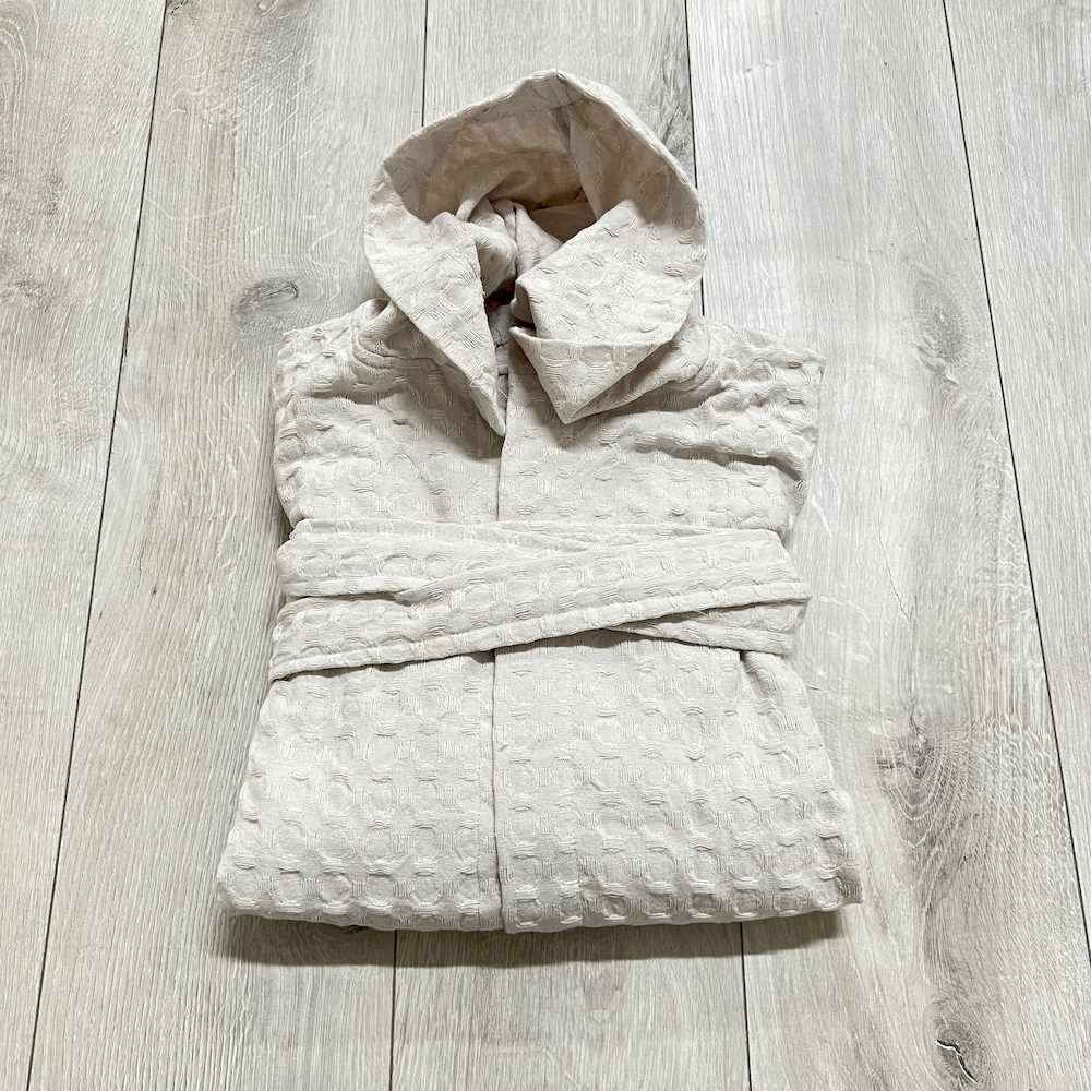 Accappatoio nido d' ape relax con cappuccio tortora Personalizzato