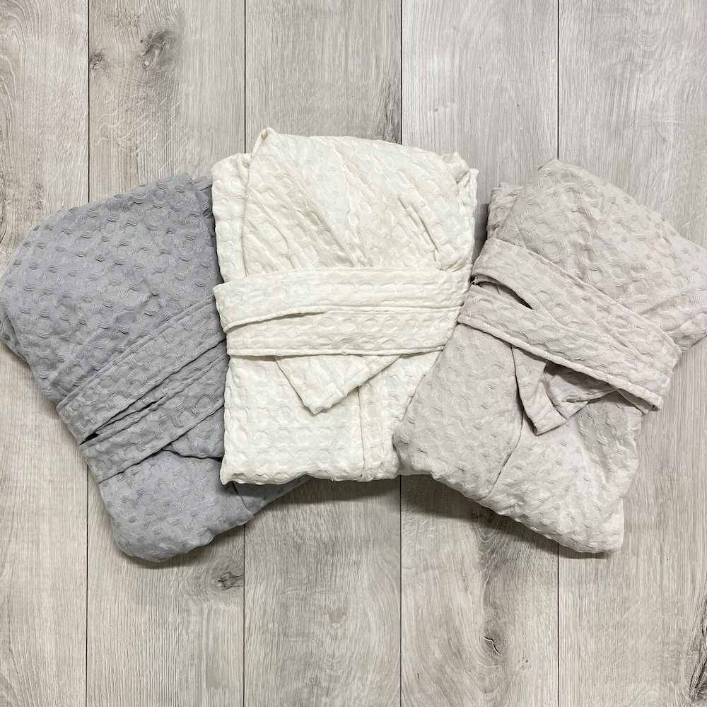 Accappatoio nido d' ape relax con cappuccio tortora Personalizzato