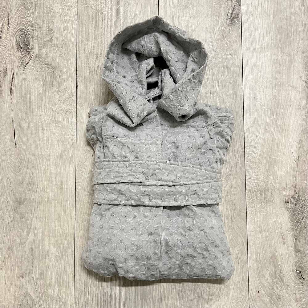 Accappatoio nido d' ape relax con cappuccio grigio Personalizzato