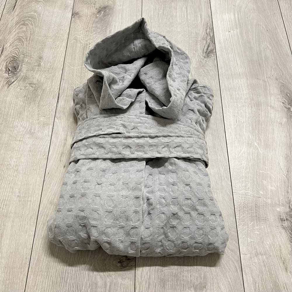 Accappatoio nido d' ape relax con cappuccio grigio Personalizzato