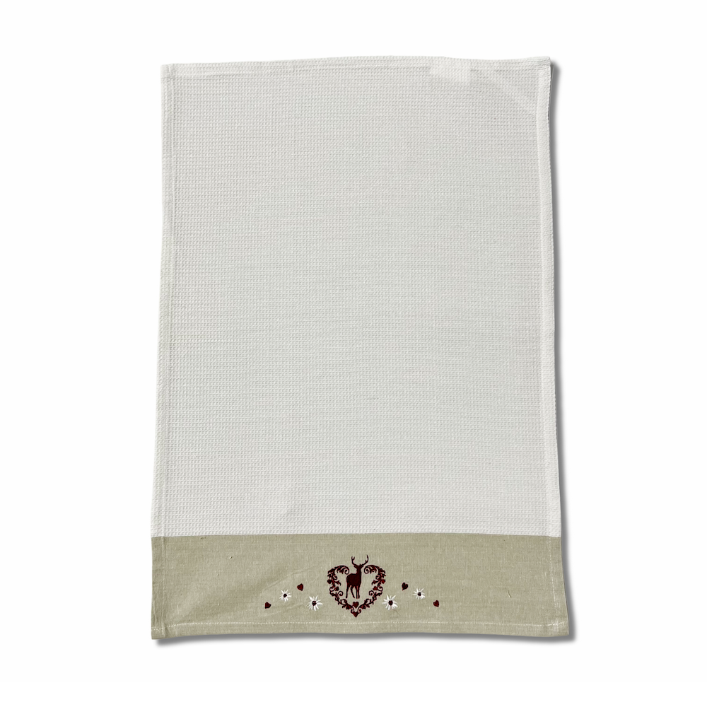 Canovaccio nido d' ape balza ricamata Renna Edelweiss