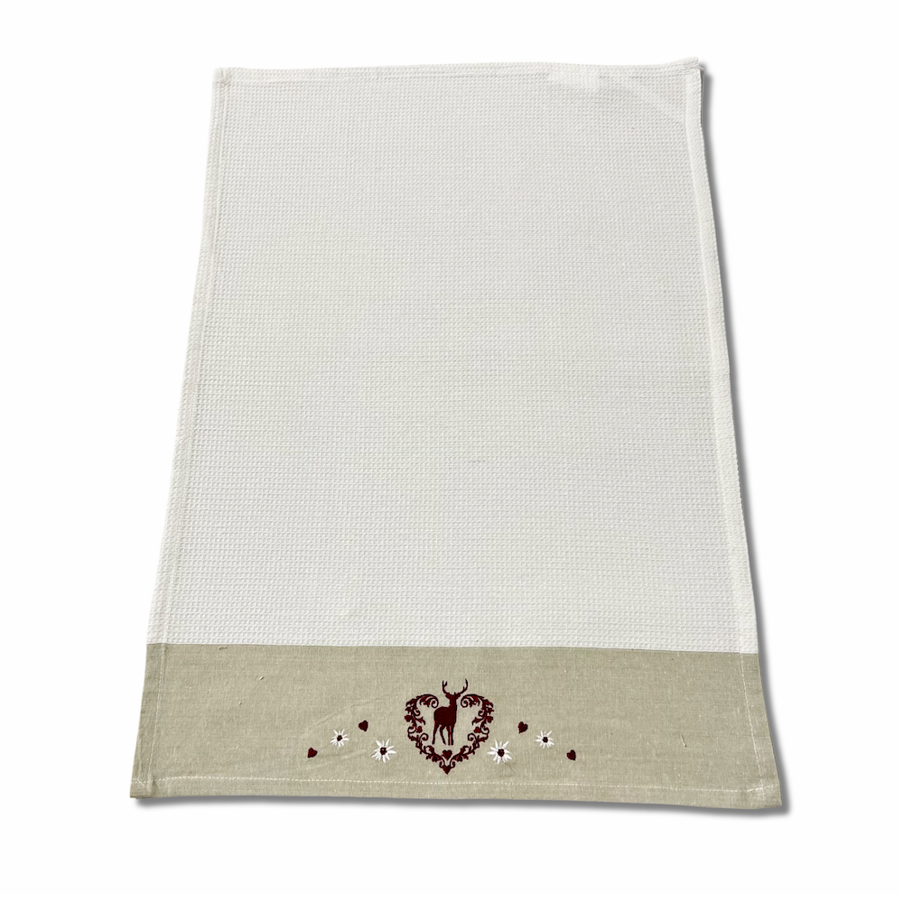 Canovaccio nido d' ape balza ricamata Renna Edelweiss