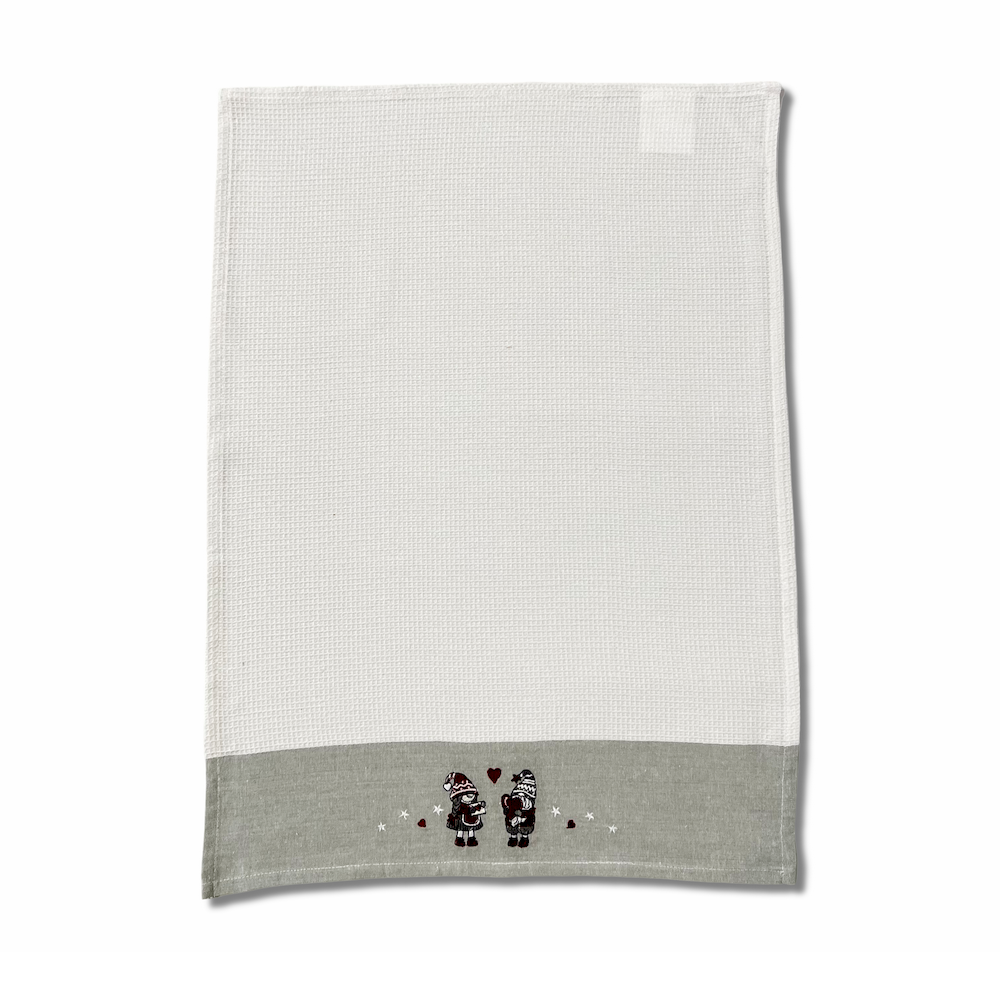 Canovaccio nido d' ape balza ricamata Gnomi Innamorati