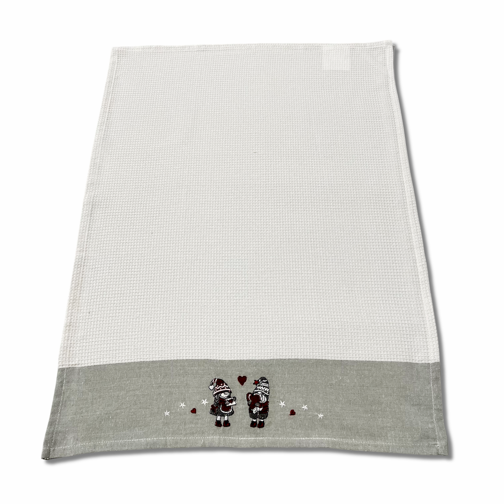 Canovaccio nido d' ape balza ricamata Gnomi Innamorati