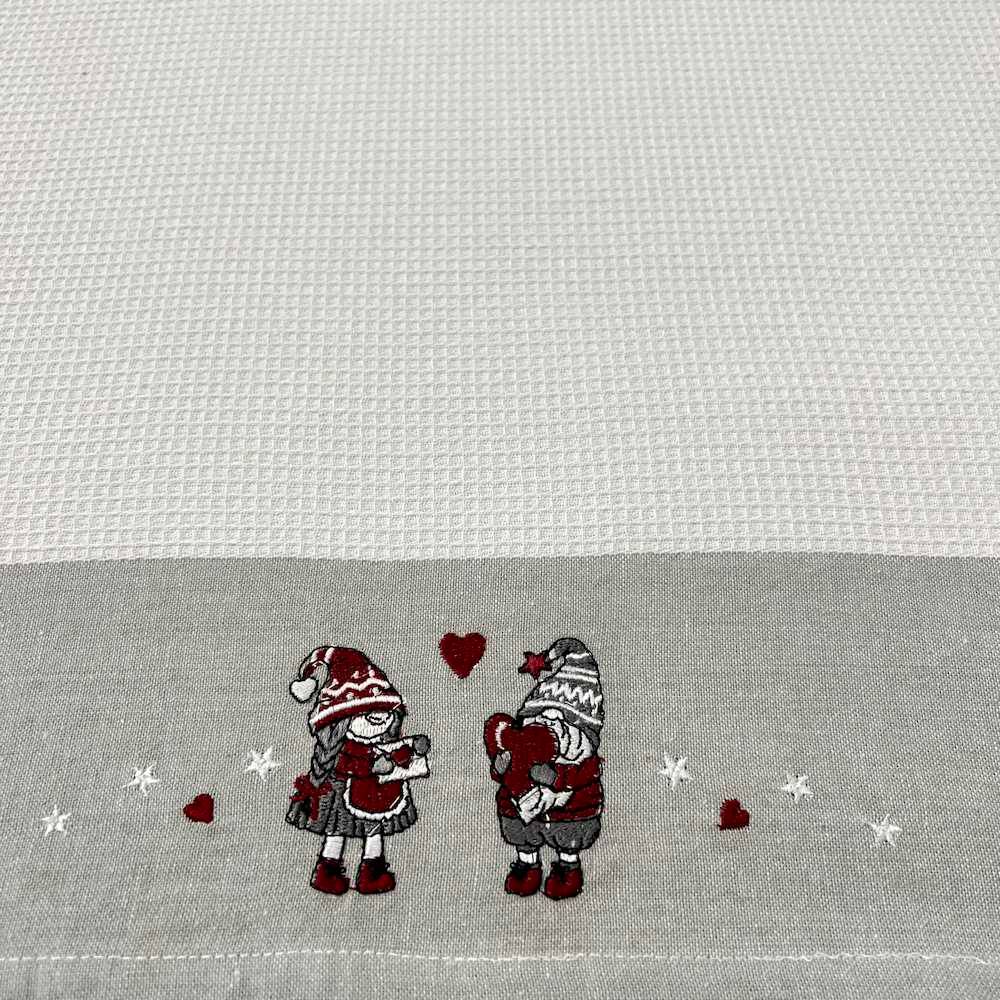 Canovaccio nido d' ape balza ricamata Gnomi Innamorati