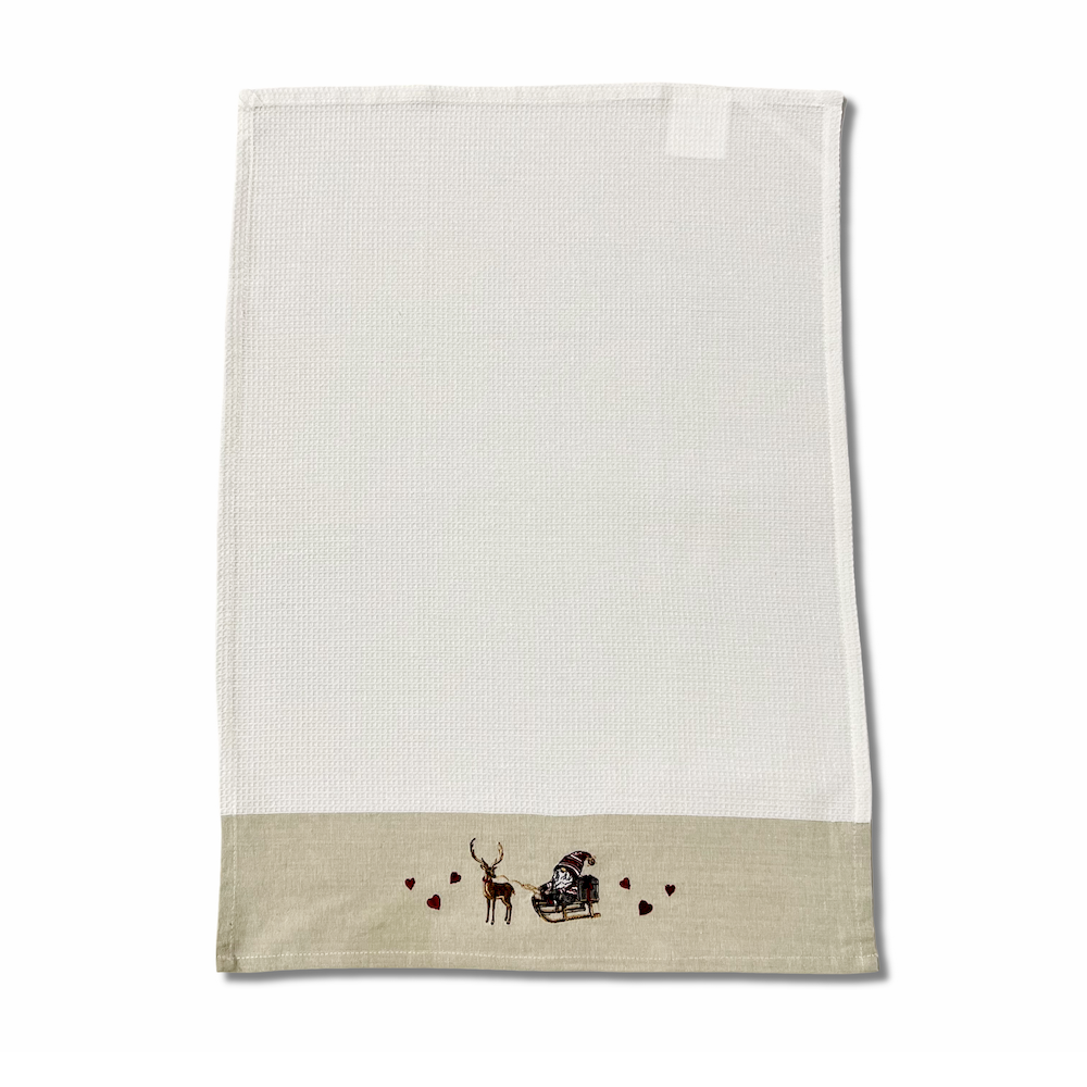 Canovaccio nido d' ape balza ricamata Gnomo in Slitta