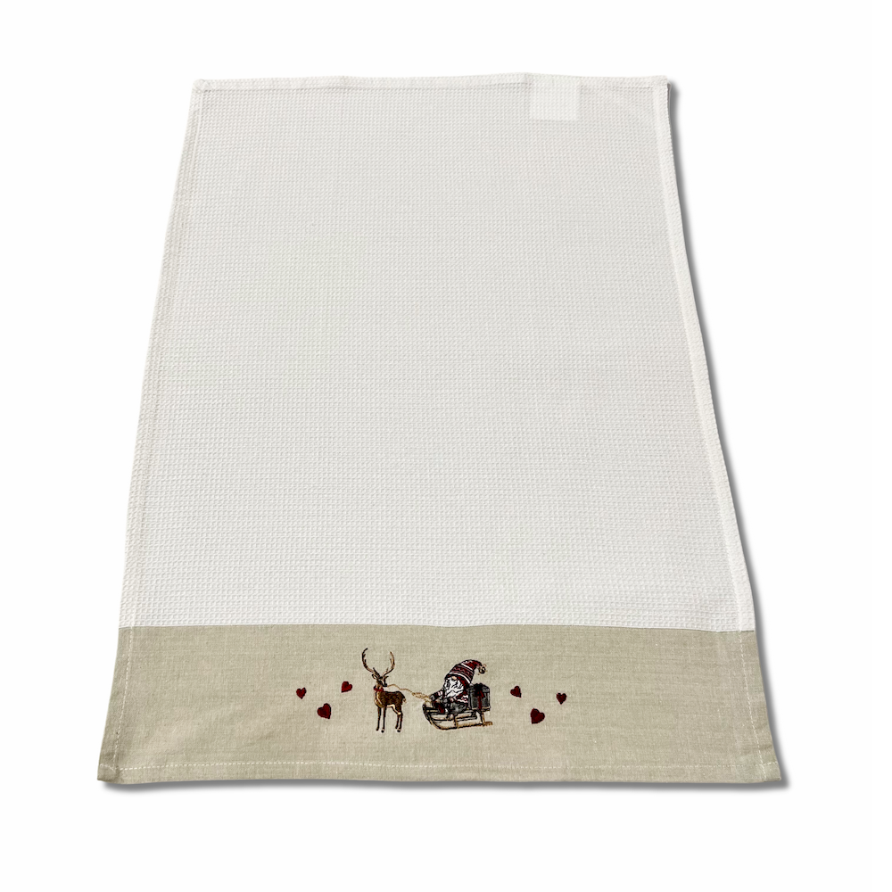 Canovaccio nido d' ape balza ricamata Gnomo in Slitta