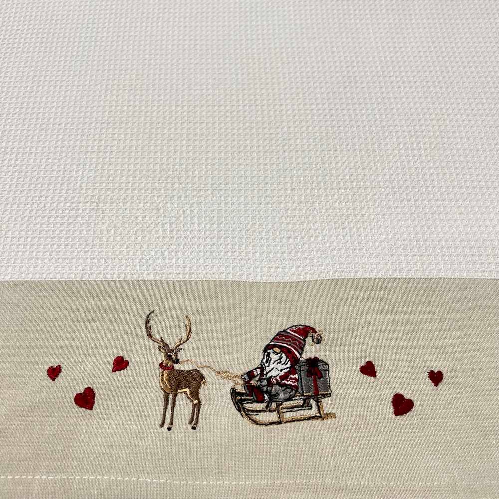 Canovaccio nido d' ape balza ricamata Gnomo in Slitta