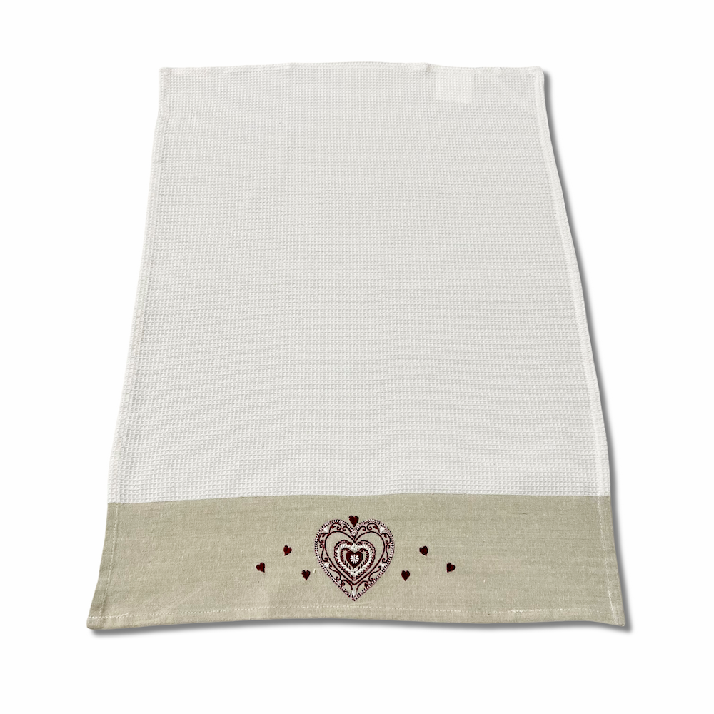 Canovaccio nido d' ape balza ricamata Cuore Bordato Edelweiss