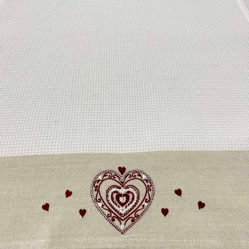 Canovaccio nido d' ape balza ricamata Cuore Bordato Edelweiss