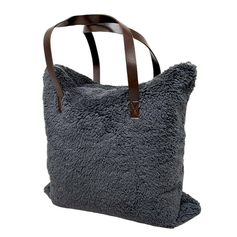 Borsa in sherpa + plaid soffice grigio fumo