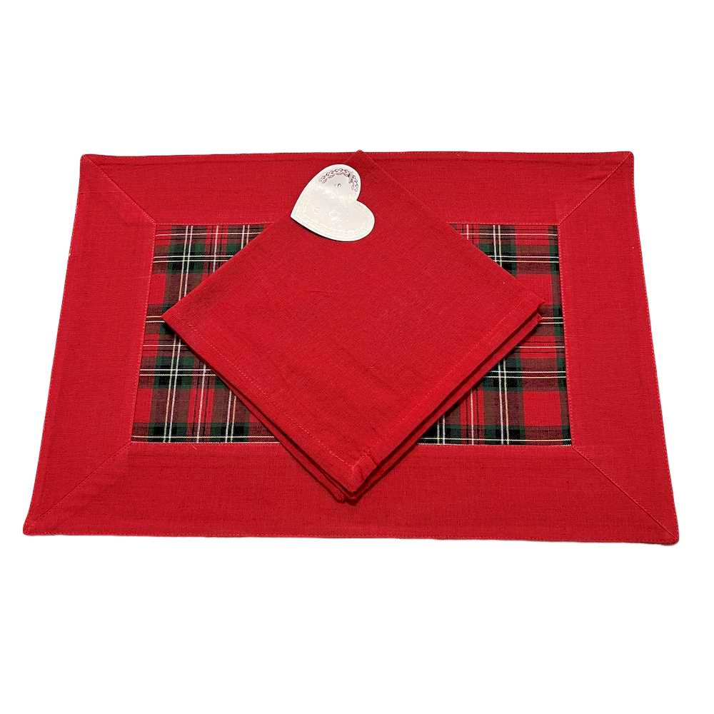 Tovaglietta Americana Check Tartan rosso Personalizzata