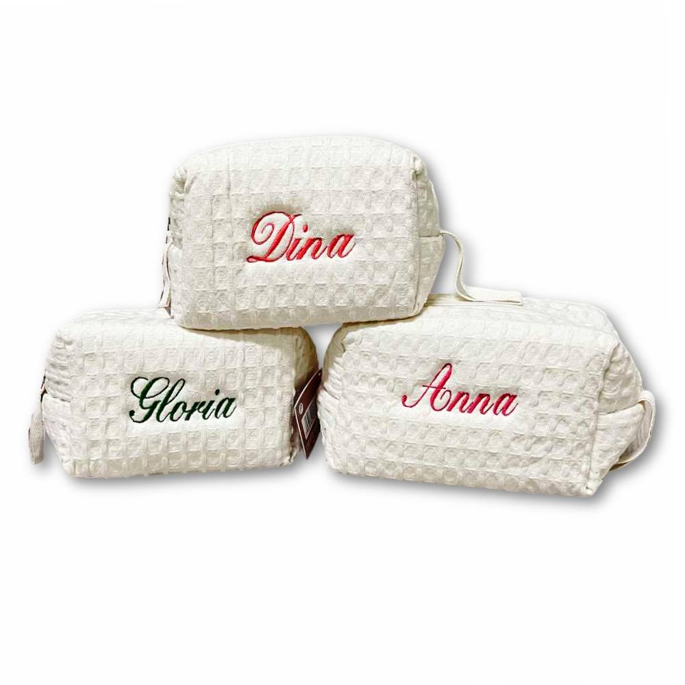 Pochette - beauty nido d' ape panna con zip personalizzata