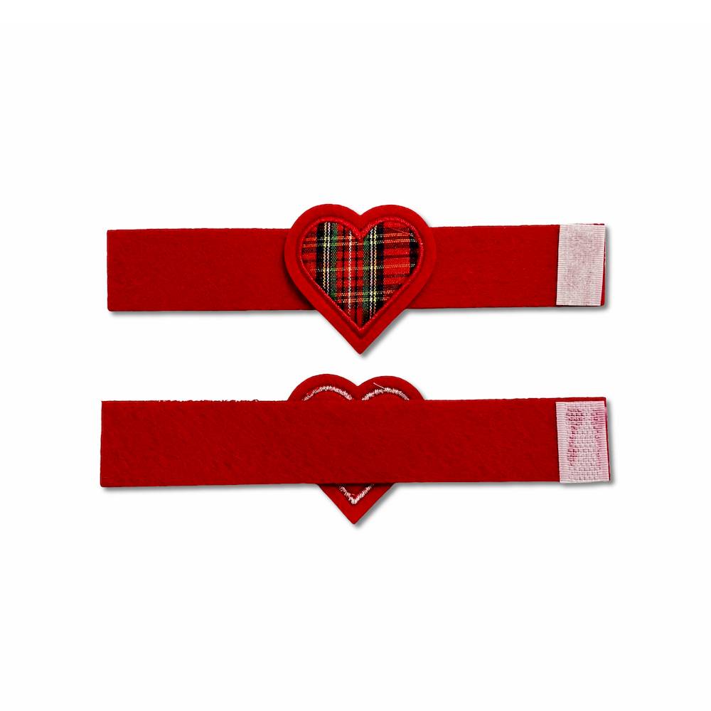 Set 6 portatovaglioli in pannolencio ricamato Cuore Tartan