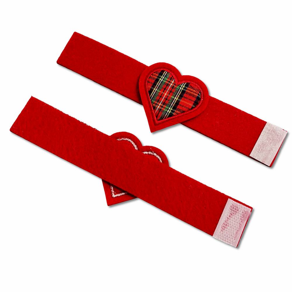 Set 6 portatovaglioli in pannolencio ricamato Cuore Tartan