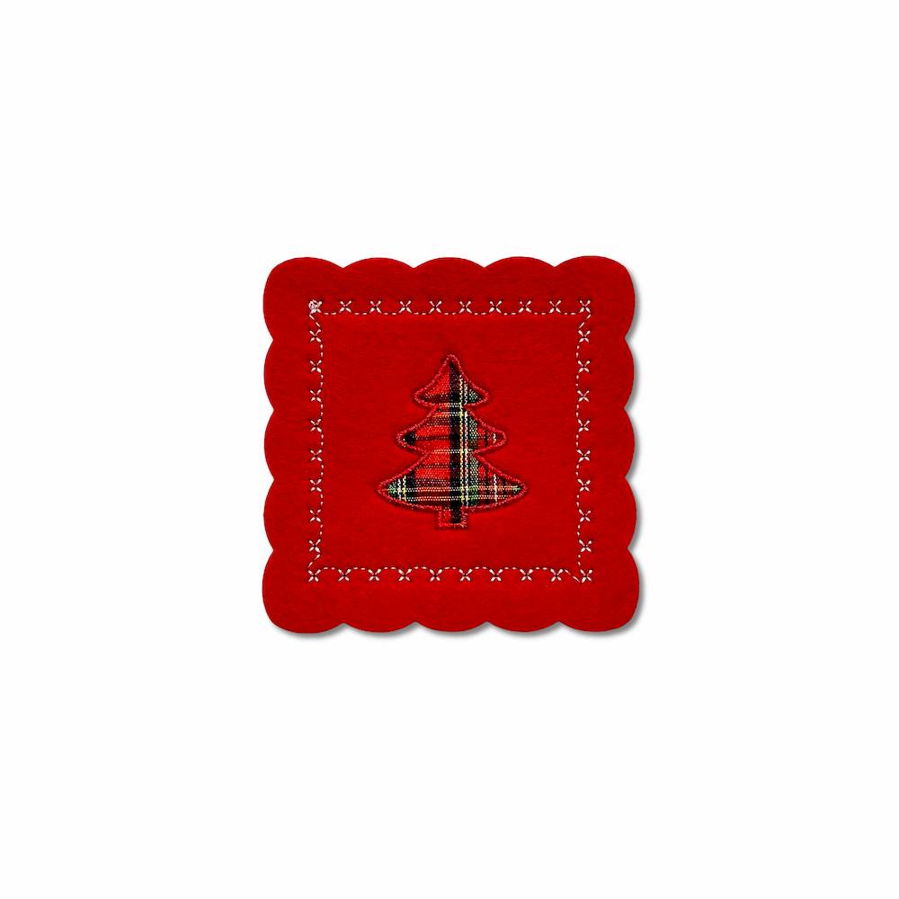 Set 6 sottobicchieri in pannolencio ricamato Albero Tartan