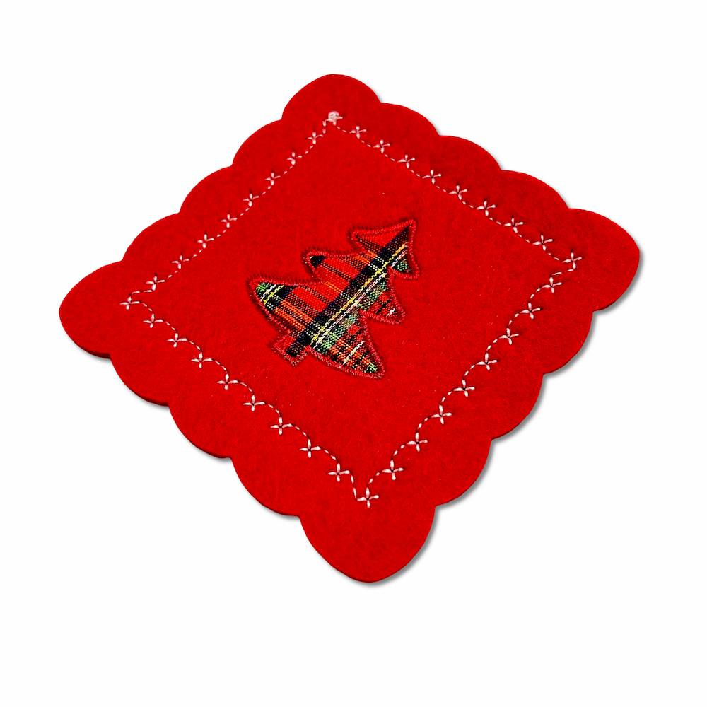 Set 6 sottobicchieri in pannolencio ricamato Albero Tartan