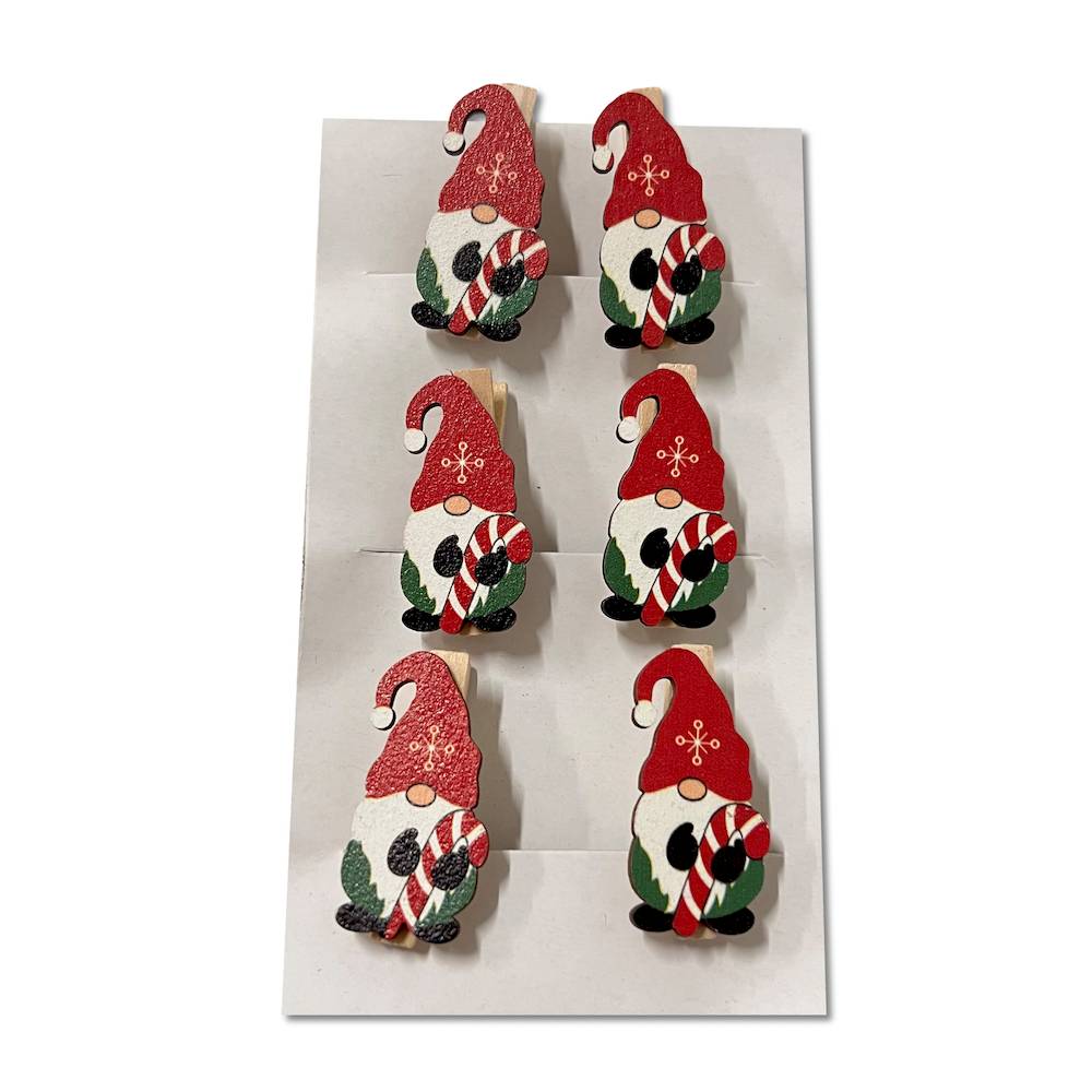 Set 6 mollette chiudipacco Gnometto lecca lecca in legno