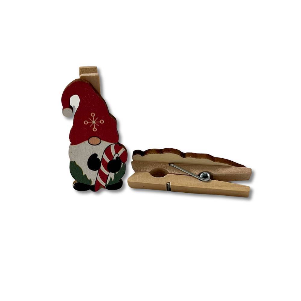 Set 6 mollette chiudipacco Gnometto lecca lecca in legno