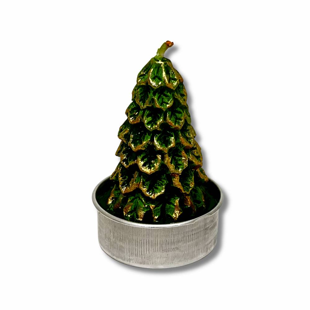 Set 6 tealight alberelli verde e oro