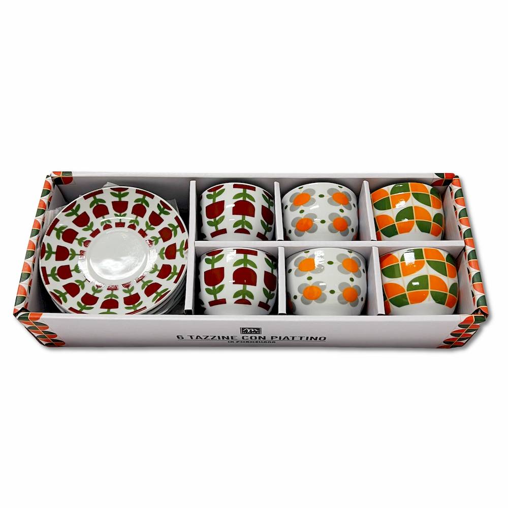 Set 6 Tazzine con piattino minimal anni 80