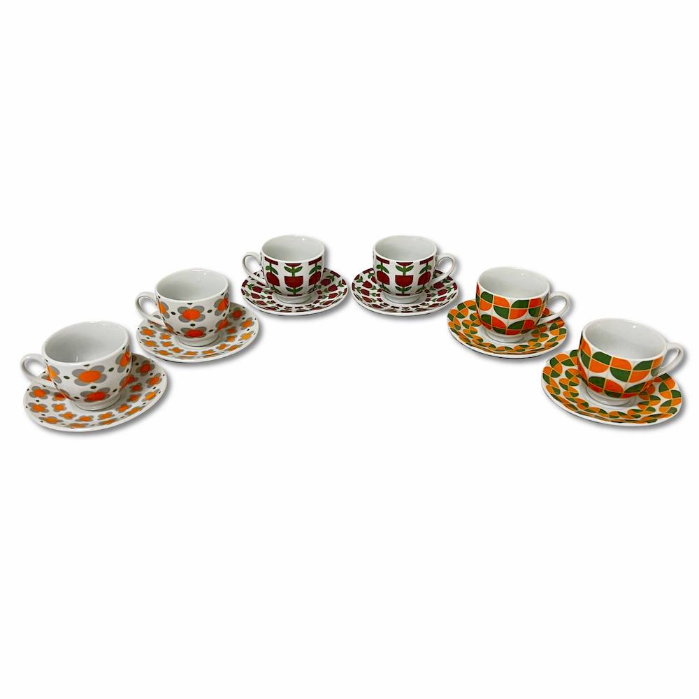 Set 6 Tazzine con piattino minimal anni 80