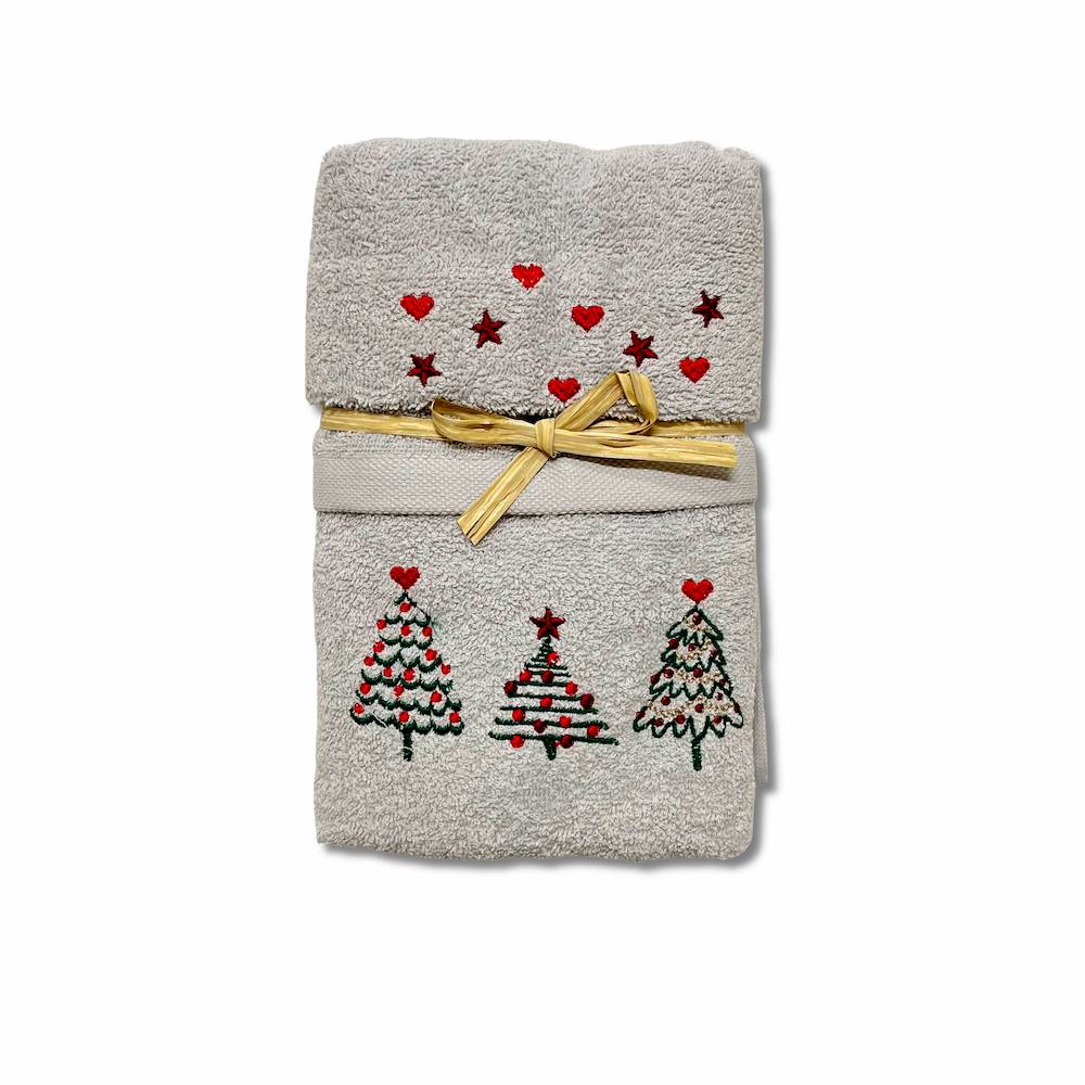 Coppia asciugamani Ricamati alberelli grigio