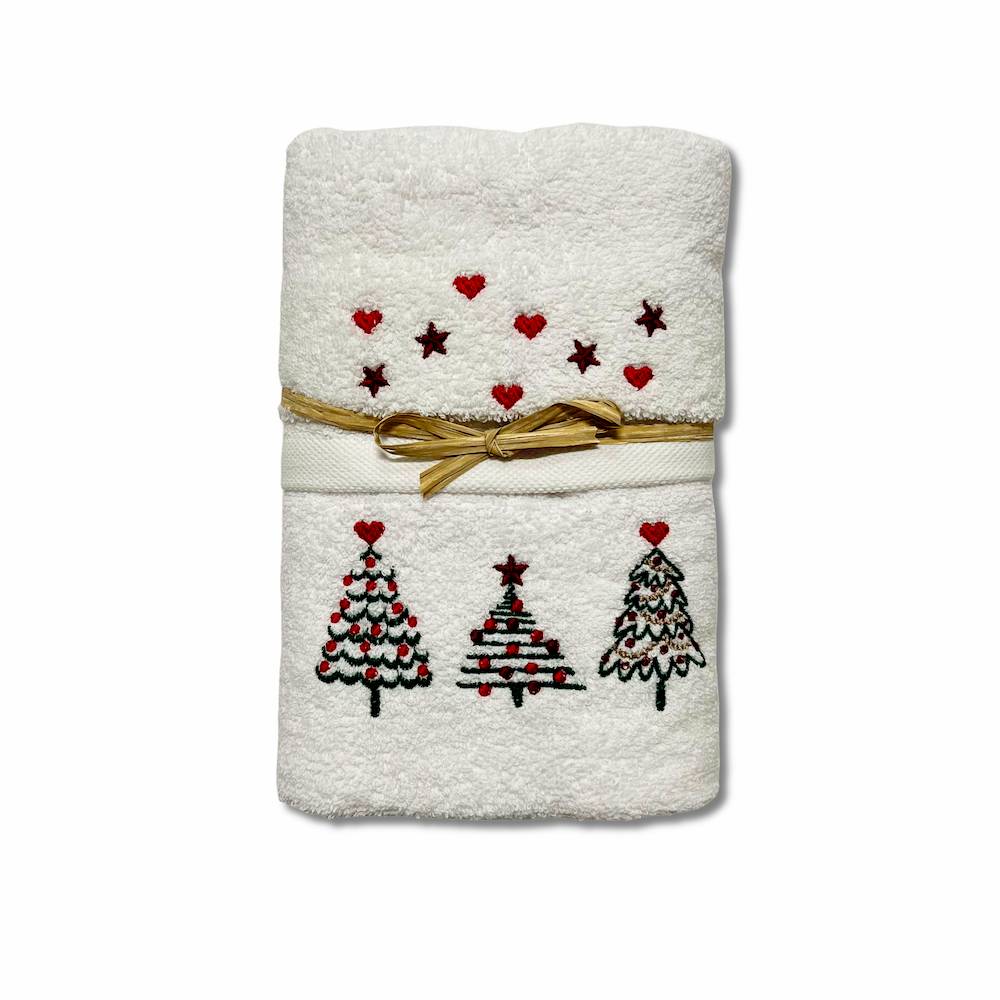 Coppia asciugamani Ricamati alberelli bianco