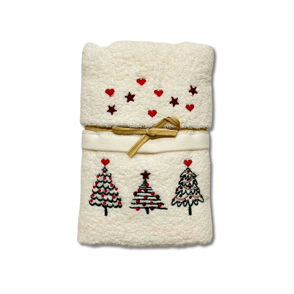 Coppia asciugamani Ricamati alberelli panna