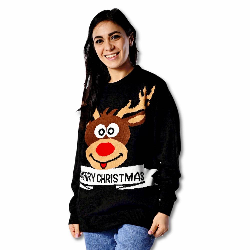 Maglione natalizio Renna Rudolf nero