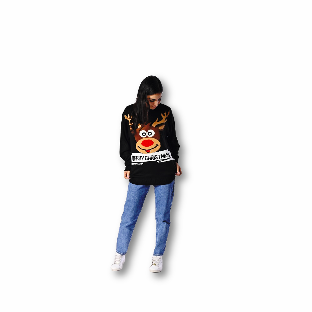 Maglione natalizio Renna Rudolf nero