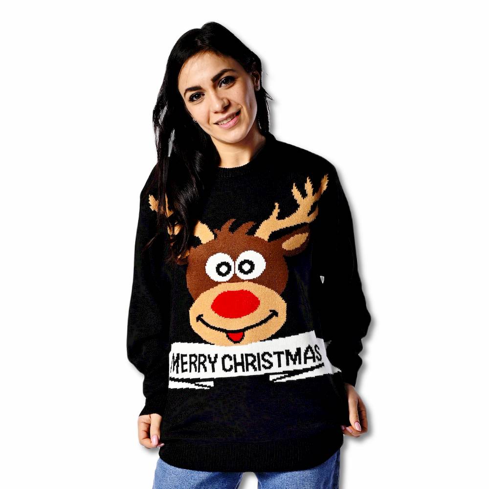 Maglione natalizio Renna Rudolf nero