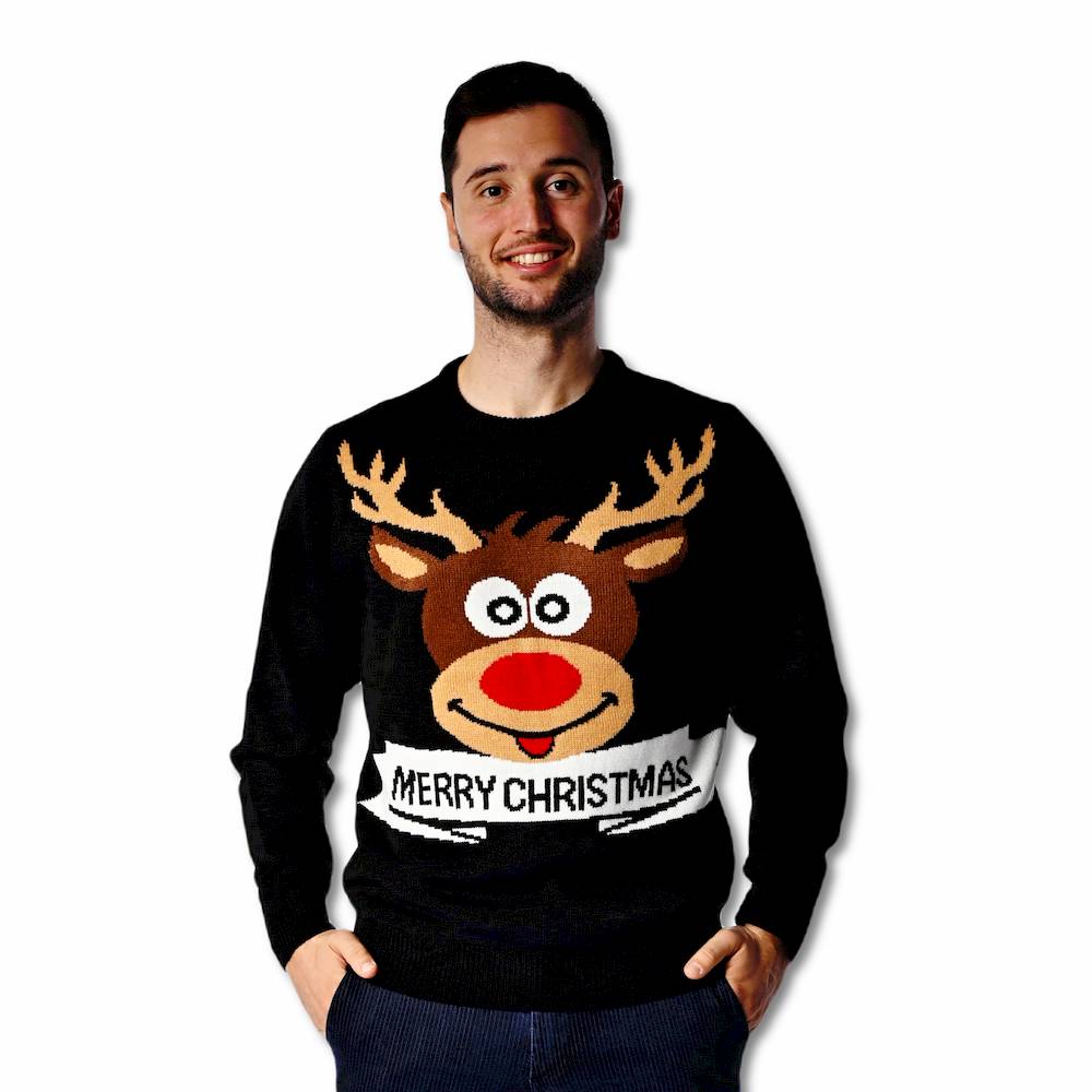 Maglione natalizio Renna Rudolf nero