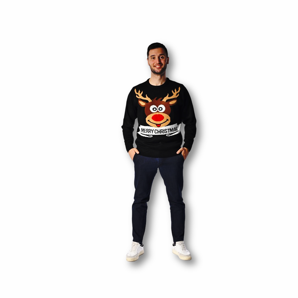 Maglione natalizio Renna Rudolf nero
