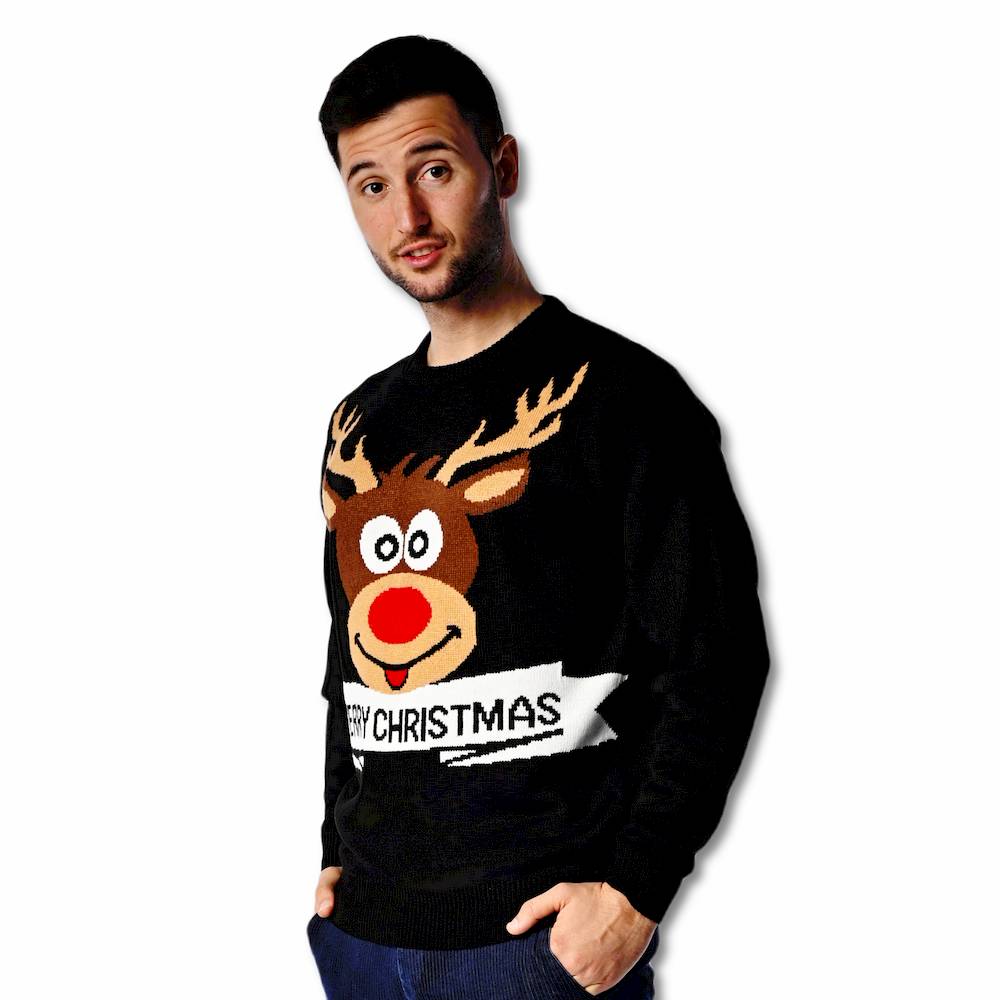 Maglione natalizio Renna Rudolf nero