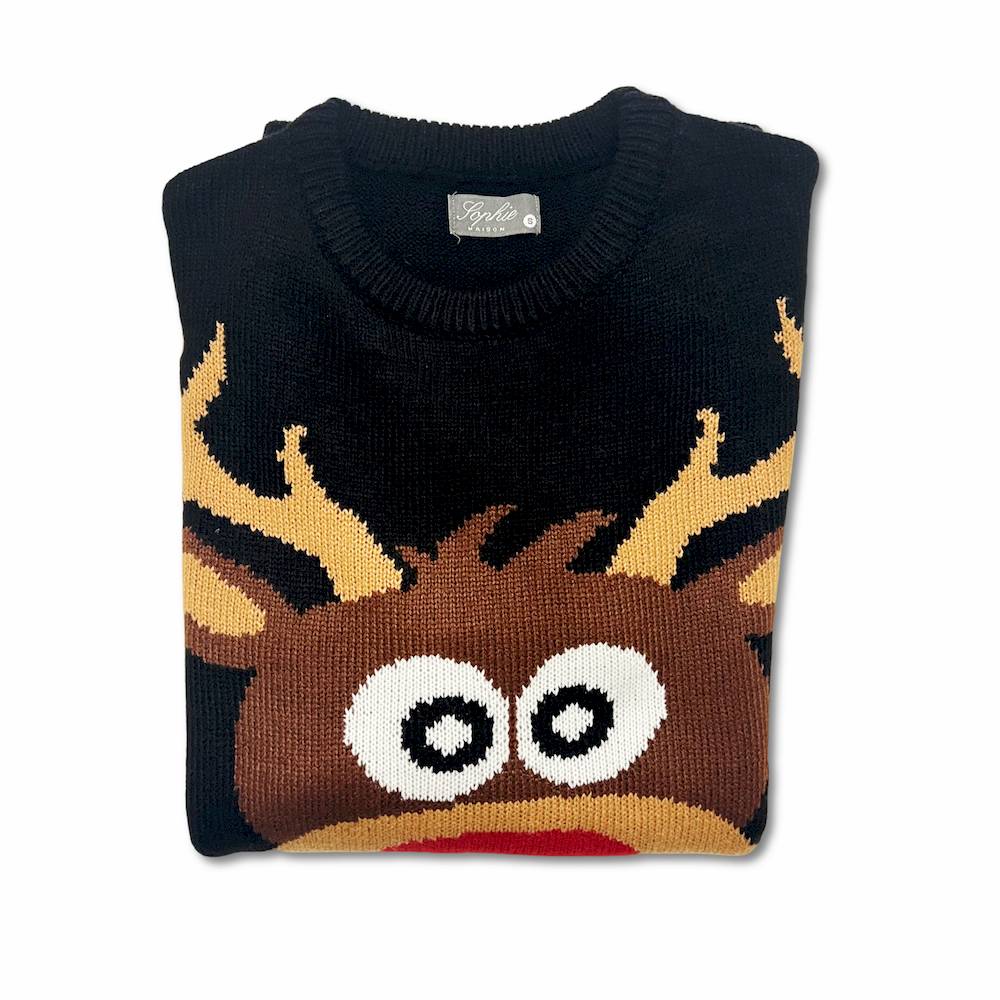 Maglione natalizio Renna Rudolf nero
