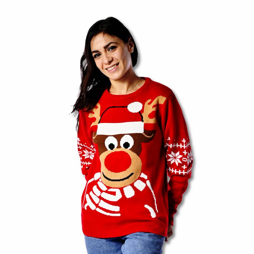 Maglione natalizio Renna Rudolf rosso