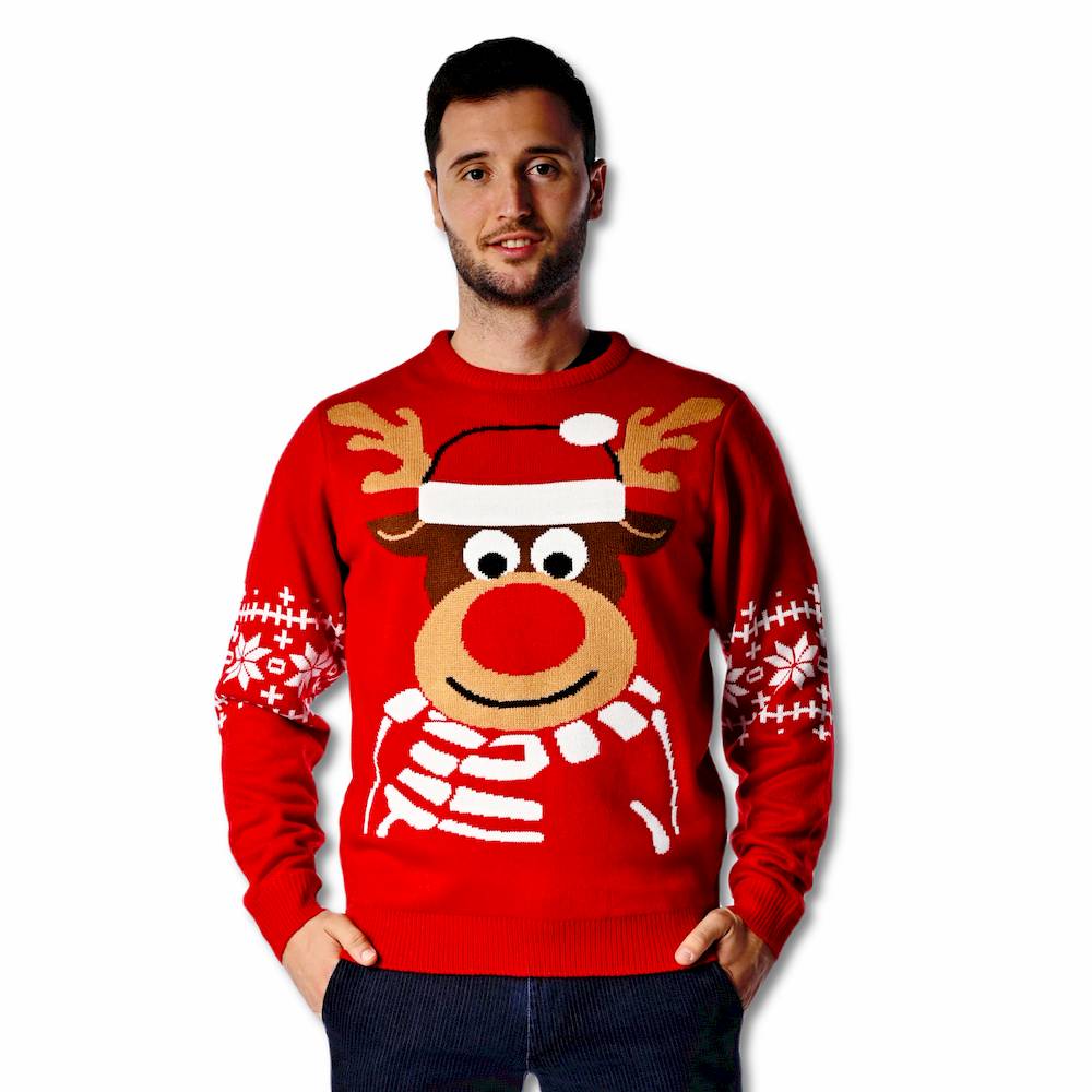 Maglione natalizio Renna Rudolf rosso