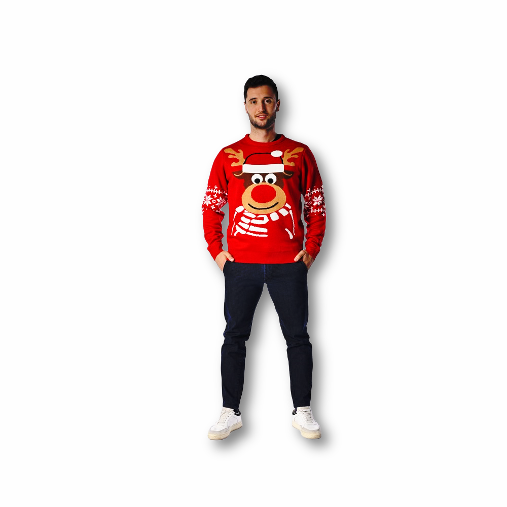 Maglione natalizio Renna Rudolf rosso