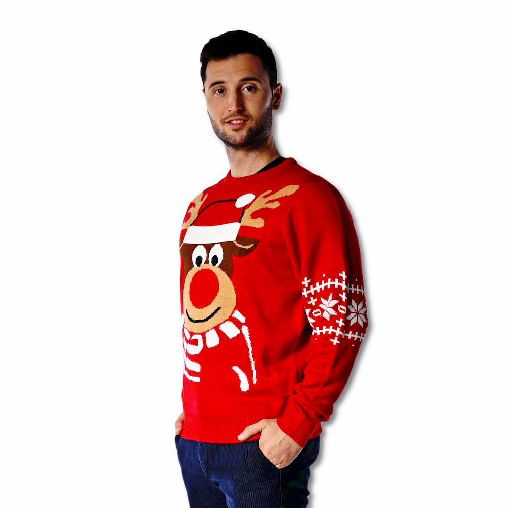 Maglione natalizio Renna Rudolf rosso