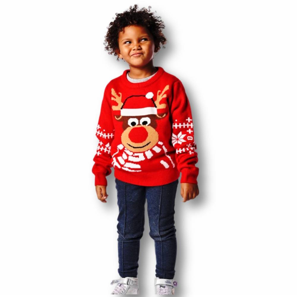 Maglione natalizio Bambino Renna Rudolf rosso